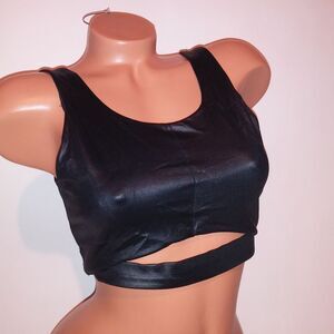Victoria Secret Sports Bra Large Black Solid Wet Look Unlined Wireless